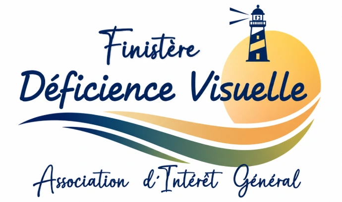 Logo Finistère déficience Visuelle Association d'intérêt général le dessin représente des vagues rejoignant un coucher de soleil avec en son centre un phare représentant le Finistère